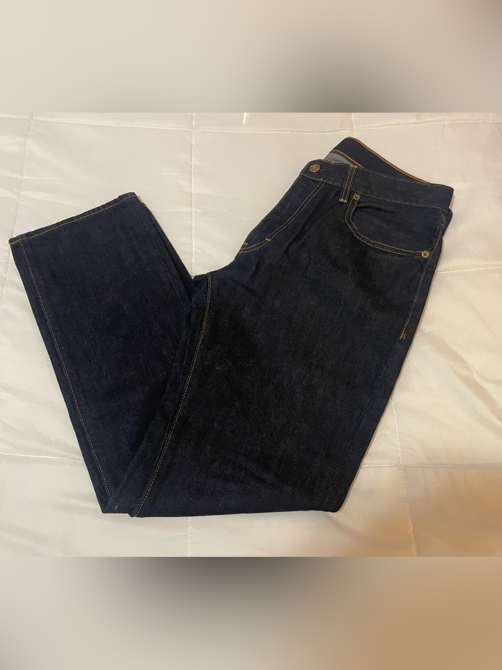 J. Crew Dark Indigo Jeans with Contrast Orange Stitching